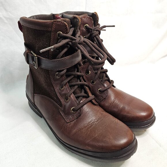 UGG Kesey Chestnut Brown Zip Waterproof Shearling Lined Boots Women's Size 7.5 - Picture 1 of 12